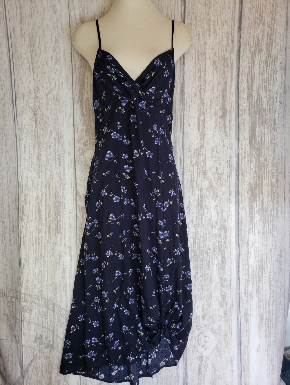 Vtg Cristin Stevens navy blue floral Slip Dress Medium Spaghetti Straps C45